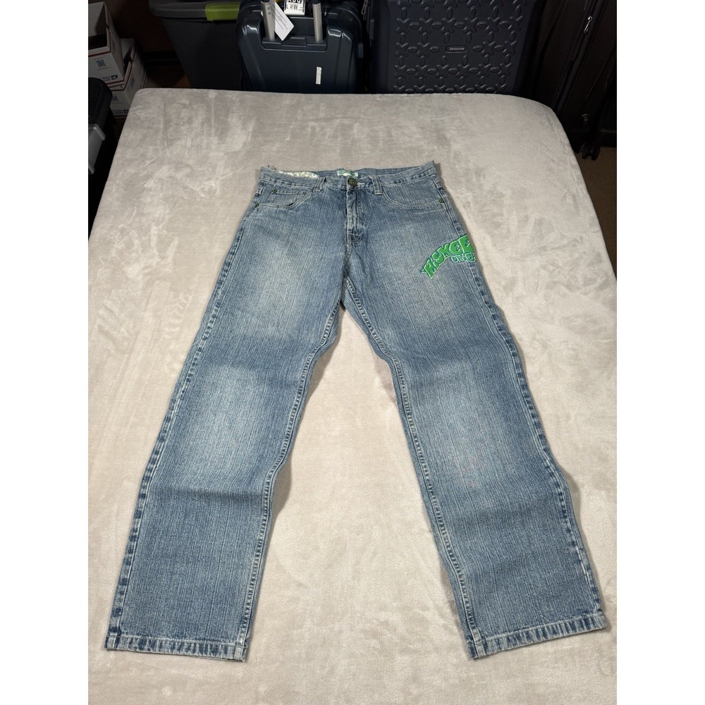 Vintage Miskeen Jeans Size 34x32 Blue Green Y2K Hip Hop